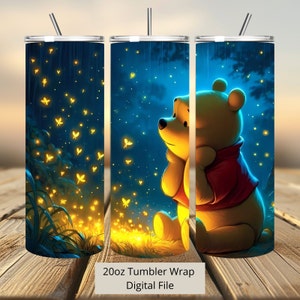 3D Winnie Pooh Nacht Becher Wrap, Winnie Pooh Shine Becher Wrap Sublimation Design PNG, 20oz Skinny Straight & Tapered Bär Becher Wrap
