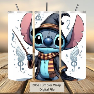 3D Cute Stitch Wizard Tumbler Wrap, Stitch Tumbler Wrap Sublimation Design PNG, 20oz Skinny Straight & Tapered Stitch Tumbler Wrap