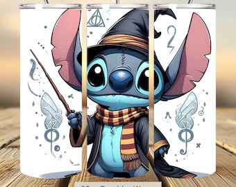 3D Cute Stitch Wizard Tumbler Wrap, Stitch Tumbler Wrap Sublimation Design PNG, 20oz Skinny Straight & Tapered Stitch Tumbler Wrap