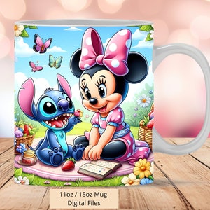 Tazza 3D Minnie e Stitch Wrap, Tazza 3D Mouse Wrap Design a sublimazione PNG, Tazza da 11oz e 15oz Stitch Mug Wrap, Download PNG digitale istantaneo