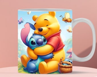 3D Honey Bear und Stitch Tassenfolie, 3D Tassenfolie Sublimation Design PNG, Tasse 11oz und 15oz Stitch Mug Wrap