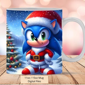 3D schattige Sonic kerstmok wrap, 3D Sonic mok wrap sublimatie ontwerp PNG, mok 11oz en 15oz Sonic mok wrap, instant digitale download PNG