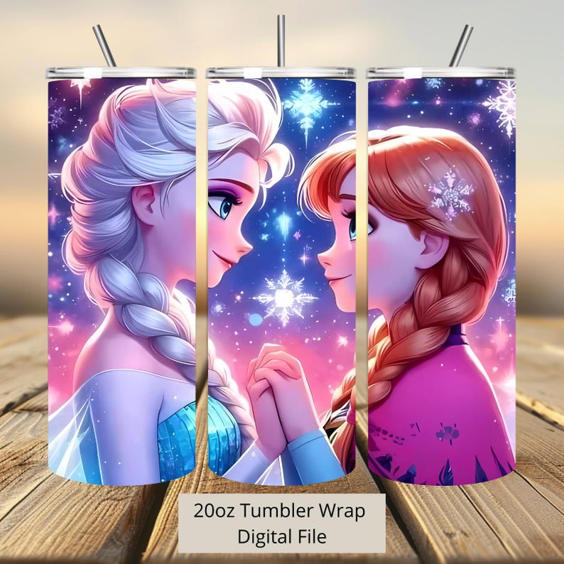 3D Love Elsa and Anna Tumbler Wrap, Frozen Tumbler Wrap Sublimation