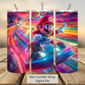 3D Super Mario Kart Rainbow Tumbler Wrap, Super Mario Tumbler Wrap Sublimacja Design PNG, 20 uncji Skinny Straight & Tapered Mario Tumbler Wrap