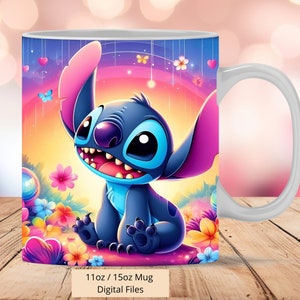 3D Cute Stitch Colorful, Mug Wrap, 3D Mug Stitch Wrap Sublimation Design PNG, Mug 11oz and 15oz Stitch Mug Wrap, Instant Digital Files