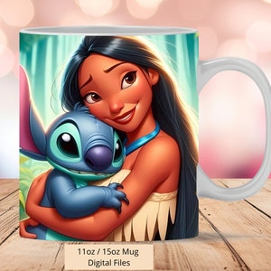 3D Princess Stitch Mug Wrap, 3D Mug Wrap Sublimation Design PNG, Mug 11oz and 15oz Pocahontas Mug Wrap