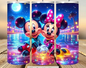 Minnie and Mickey Mouse Tumbler Wrap, Rainbow Mouse Tumbler Wrap Sublimation Design PNG, 20oz Skinny Straight & Tapered Love Tumbler Wrap