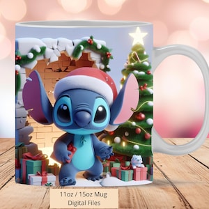 3D Cute Stitch Christmas Shine Mug Wrap, 3D Mug Wrap Sublimation Design PNG, Mug 11oz and 15oz Stitch Mug Wrap, Instant Digital Download PNG