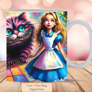 Involucro per tazza 3D Principessa Alice, Involucro per tazza 3D Sublimazione Design PNG, Involucro per tazza da 11 once e 15 once Alice nel Paese delle Meraviglie