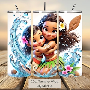 3D Moana and Simea Splash Water Tumbler Wrap, Simea Tumbler Wrap Sublimation Design PNG, 20oz Skinny Straight & Tapered Moana Tumbler Wrap
