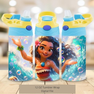 3D Süßes Prinzessin Moana Wasserblasen Tumbler Design, 12oz Princess Cup Tumbler Wrap PNG, 12oz Moana Straight Tumbler Sublimation PNG