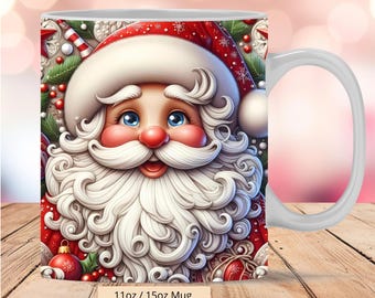 Motif 3D mignon pour mug de Noël avec le Père Noël, impression par sublimation PNG, compatible avec les mugs de 325 ml et 445 ml. Fichier numérique instantané (PNG)