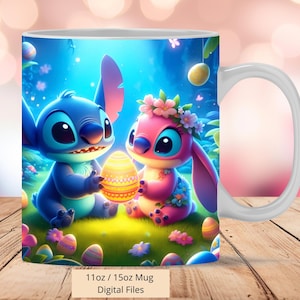 3D Stitch and Angel Shine Easter Mug Wrap, 3D Stitch Mug Wrap Sublimation Design PNG, Mug 11oz and 15oz Easter Mug Wrap, Instant Digital PNG