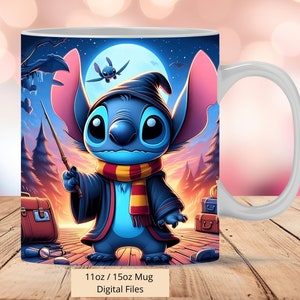 3D Cute Stitch Halloween Mug Wrap, 3D Mug Wrap Sublimation Design PNG, Mug 11oz and 15oz Stitch Wizard Mug Wrap, Only Digital Files