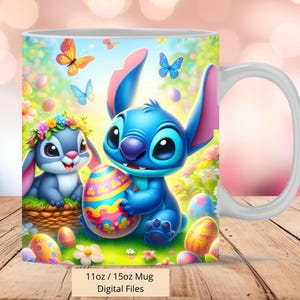 3D Cute Stitch and Bunnie Easter Mug Wrap, 3D Stitch Mug Wrap Sublimation Design PNG, Mug 11oz and 15oz Stitch Mug Wrap, Instant Digital PNG