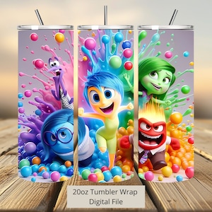 3D Inside Out 2 Splash Tumbler Wrap, Inside Out 2 Tumbler Wrap Sublimatie Digitaal Ontwerp PNG, 20oz Skinny Straight & Taps toelopende Tumbler Wrap