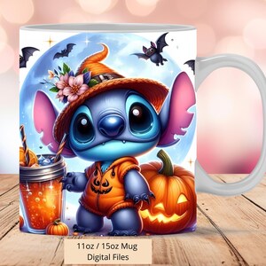 3D Cute Stitch Halloween Pumpkin Drink Mug Wrap, 3D Mug Wrap Sublimation Design PNG, Mug 11oz and 15oz Stitch Mug Wrap, Digital Download Png