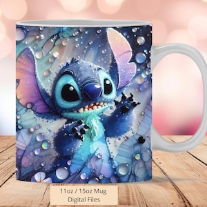 3D niedlicher Stich-Effekt-Regen-Tassenwickel, 3D-Stich-Tassenwickel, Sublimationsdesign PNG, Tasse 11oz und 15oz Stich-Tassenwickel, sofortige digitale Dateien Png