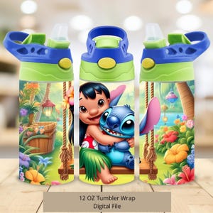 Diseño de vaso de jardín 3D de Lilo y Stitch, vaso de ángel de Lilo de 355 ml (envoltura PNG), vaso recto de Stitch de 355 ml (sublimación PNG)