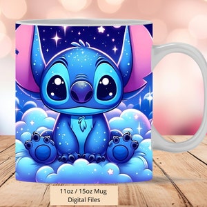 Involucro per tazza 3D Stitch in Cloud, involucro per tazza 3D Stitch Sublimation Design PNG, involucro per tazza da 11 once e 15 once