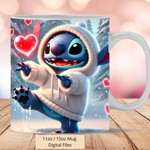 3D Cute Stitch Love Hearts Mug Wrap, 3D Mug Wrap Sublimation Design PNG, Mug 11oz and 15oz Stitch Mug Wrap, Only Digital Files