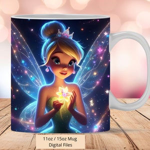 3D Enchanted Fairy Mug Wrap, 3D Mug Wrap Sublimation Design PNG, Mug 11oz and 15oz Princess Tinker Bell Mug Wrap, Instant Digital Png