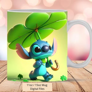 3D Cute Stitch St Patrick Mug Wrap, 3D Mug Wrap Sublimation Design PNG, Mug 11oz and 15oz Stitch Mug Wrap, Instant Digital Download PNG
