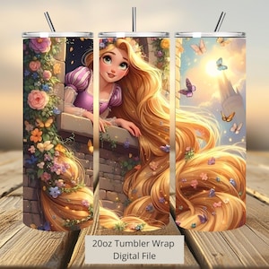 3D schattige Rapunzel bloemen Tumbler Wrap, Princess Tumbler Wrap sublimatie ontwerp PNG, 20oz skinny rechte en taps toelopende Rapunzel Tumbler Wrap