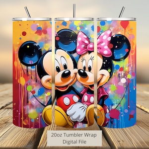 Minnie y Mickey Mouse Tumbler Wrap, Splash Mouse Tumbler Wrap Diseño de sublimación PNG, 20oz Skinny Straight & Tapered Love Tumbler Wrap