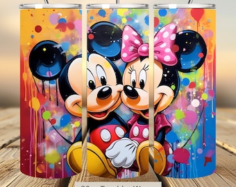 Minnie and Mickey Mouse Tumbler Wrap, Splash Mouse Tumbler Wrap Sublimation Design PNG, 20oz Skinny Straight & Tapered Love Tumbler Wrap