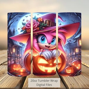 3D Cute Amy Rose Halloween Tumbler Wrap, Sonic Tumbler Wrap Sublimation Design PNG, 20oz Skinny Straight & Tapered Amy Rose Tumbler Wrap