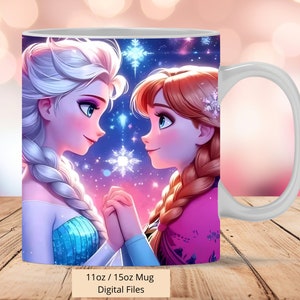 Involucro per tazza 3D Elsa e Anna Frozen, involucro per tazza 3D Frozen Love Sublimation Design PNG, involucro per tazza Frozen da 11 once e 15 once, download di file digitali