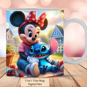 3D Minnie Love Stitch Mug Wrap, 3D Minnie Mug Wrap Sublimazione Design PNG, Tazza 11oz e 15oz Stitch Mug Wrap, Download PNG digitale istantaneo