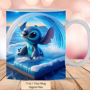 3D Cute Stitch Splash Water Mug Wrap, 3D Stitch Mug Wrap Sublimation Design PNG, Mug 11oz and 15oz Mug Wrap, Instant Digital PNG Download