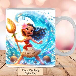 3D süße Prinzessin Moana Splash Water Mug Wrap, 3D Princess Mug Wrap Sublimation Design PNG, Tasse 11oz und 15oz Moana Mug Wrap, digitale Dateien