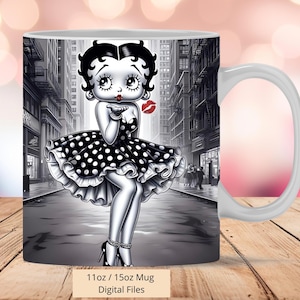 3D Cute Betty Black and White Kiss Mug Wrap, 3D Mug Wrap Sublimation Design PNG, Mug 11oz et 15oz Betty Mug Wrap, Fichier numérique instantané Png