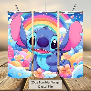 3D Stitch Rainbow Tumbler Wrap, 20oz Tumbler, Cartoon Tumbler Wrap, Stitch aquarel ontwerp Png, Tumbler sublimatie, digitaal bestand Png