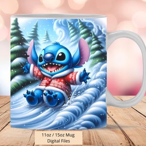 3D Cute Stitch Snow Christmas Mug Wrap, 3D Stitch Mug Wrap Sublimation Design PNG, Mug 11oz and 15oz Stitch Mug Wrap, Instant Digital PNG