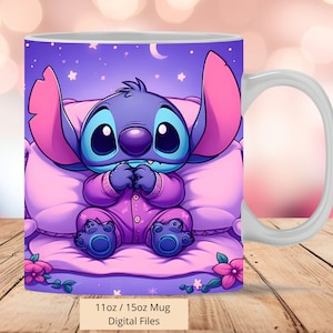 3D Stitch Mug Wrap, 3D Mug Wrap Sublimation Design PNG, Mug 11oz und 15oz Good Night Mug Wrap