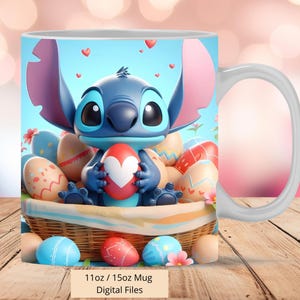 3D Cute Stitch Colorful Eggs Easter Mug Wrap, 3D Mug Wrap Sublimation Design PNG, Mug 11oz and 15oz Stitch Mug Wrap, Only Digital Files
