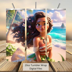3D Cute Moana Water Flowers Tumbler Wrap, Princess Tumbler Wrap Sublimation Design PNG, 20oz Skinny Straight & Tapered Moana Tumbler Wrap