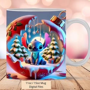 3D Cute Stitch Christmas Mug Wrap, 3D Stitch Mug Wrap Sublimation Design PNG, Mug 11oz and 15oz Stitch Mug Wrap, Instant Digital PNG