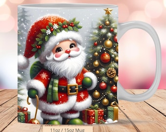 Motif 3D mignon pour mug de Noël avec le Père Noël, impression par sublimation PNG, compatible avec les mugs de 325 ml et 445 ml. Fichier numérique instantané (PNG)