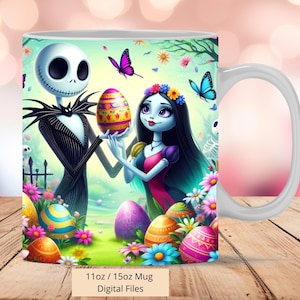 3D Love Jack and Sally Easter Mug Wrap, 3D Jack Mug Wrap Sublimation Design PNG, Mug 11oz and 15oz Sally Mug Wrap, Instant Digital files PNG
