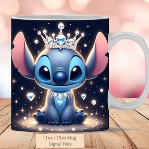3D Cute Stitch Princess Mug Wrap, 3D Stitch Mug Wrap Sublimation Design PNG, Tasse 11oz und 15oz Stitch Mug Wrap, Instant Digital Dateien
