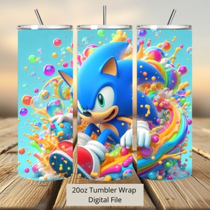 3D Sonic Colorful Splash Tumbler Wrap, Sonic Colorful Tumbler Wrap Sublimation Design PNG, 20oz Skinny Straight & Tapered Sonic Tumbler Wrap