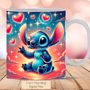 3D Cute Stitch Hearts Mug Wrap, 3D Valentine Mug Wrap Sublimation Design PNG, Mug 11oz and 15oz Love Stitch Mug Wrap, Only Digital Files