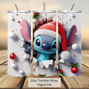 3D Stitch Christmas Cracked Hole Tumbler Wrap, 20oz Tumbler, Cartoon Tumbler Wrap, Stitch Design Png, Tumbler Sublimatie, Digitaal Bestand Png