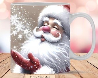3D Cute Santa Christmas Snow Mug Wrap, 3D Santa Claus Mug Wrap Sublimation Design PNG, Mug 11oz and 15oz Xmas Mug Wrap, Instant Digital png