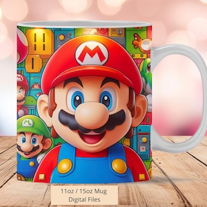 3D Super Mario Gamer mok wrap, 11oz & 15oz mok sjabloon, mok sublimatie ontwerp, Super Mario mok wrap sjabloon, instant digitale download PNG